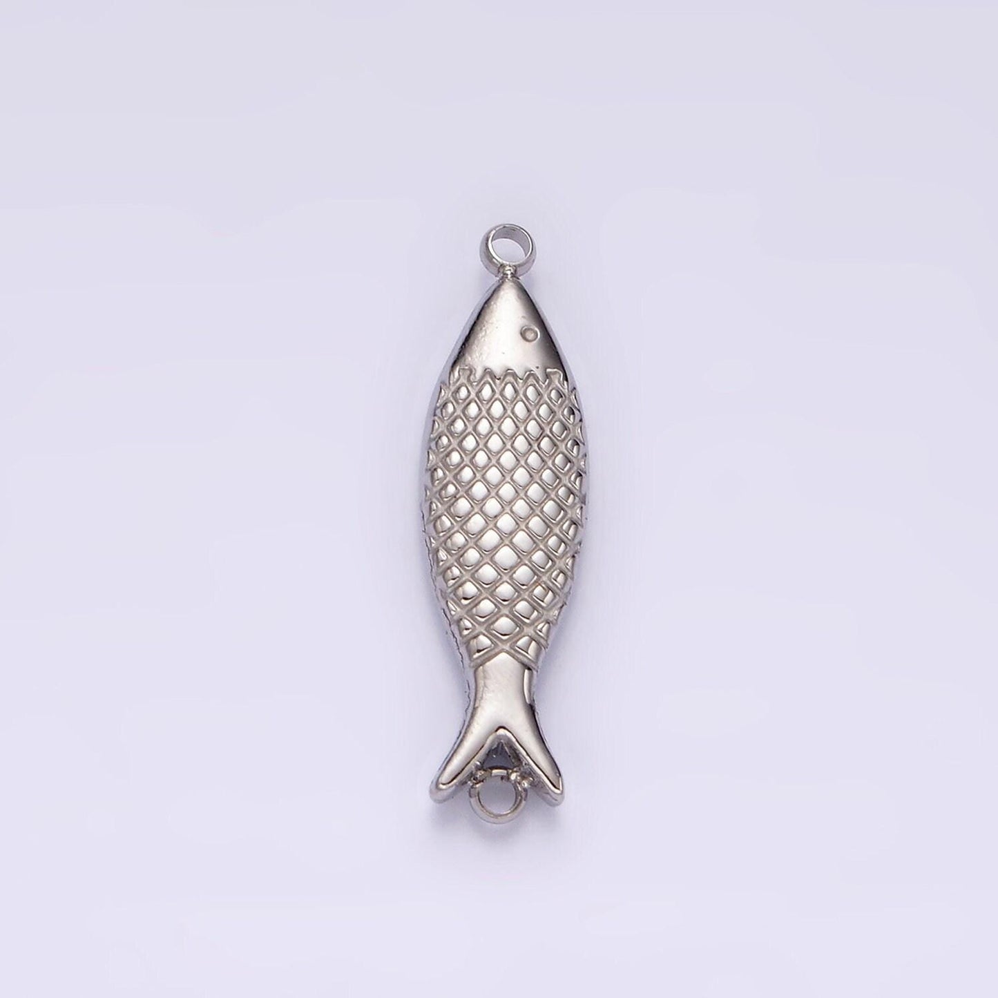 Stainless steel 6mm fish scale-textured connector in gold & silver sardine fish charm | p1343