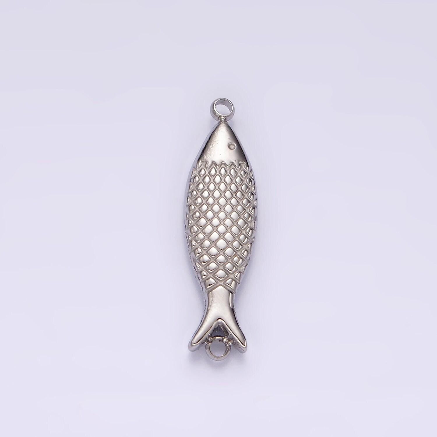 Stainless steel 6mm fish scale-textured connector in gold & silver sardine fish charm | p1343