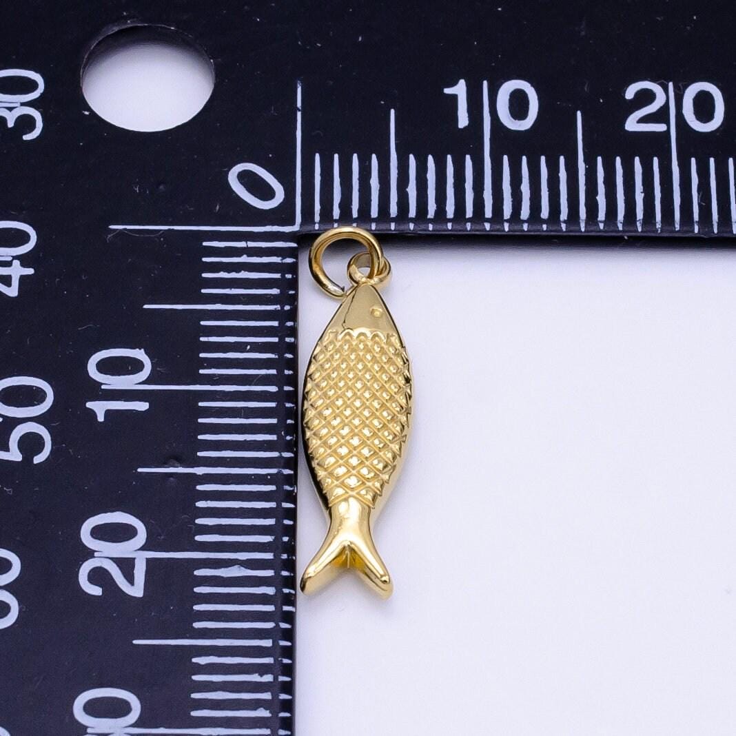 Stainless steel 21mm fish scale-textured minimalist charm in gold sardine fish pendant | p1424 copy