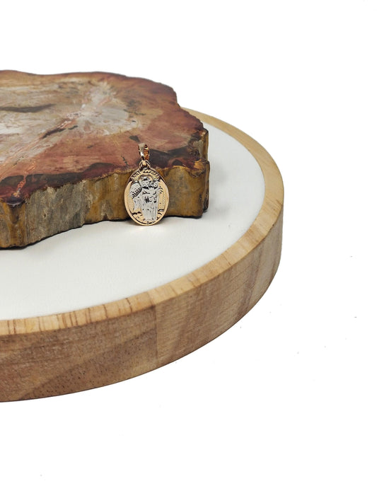 Dainty 18k gold filed double sided charm saint raphael the archangel medal san raffaele pendant rosary parts i-078
