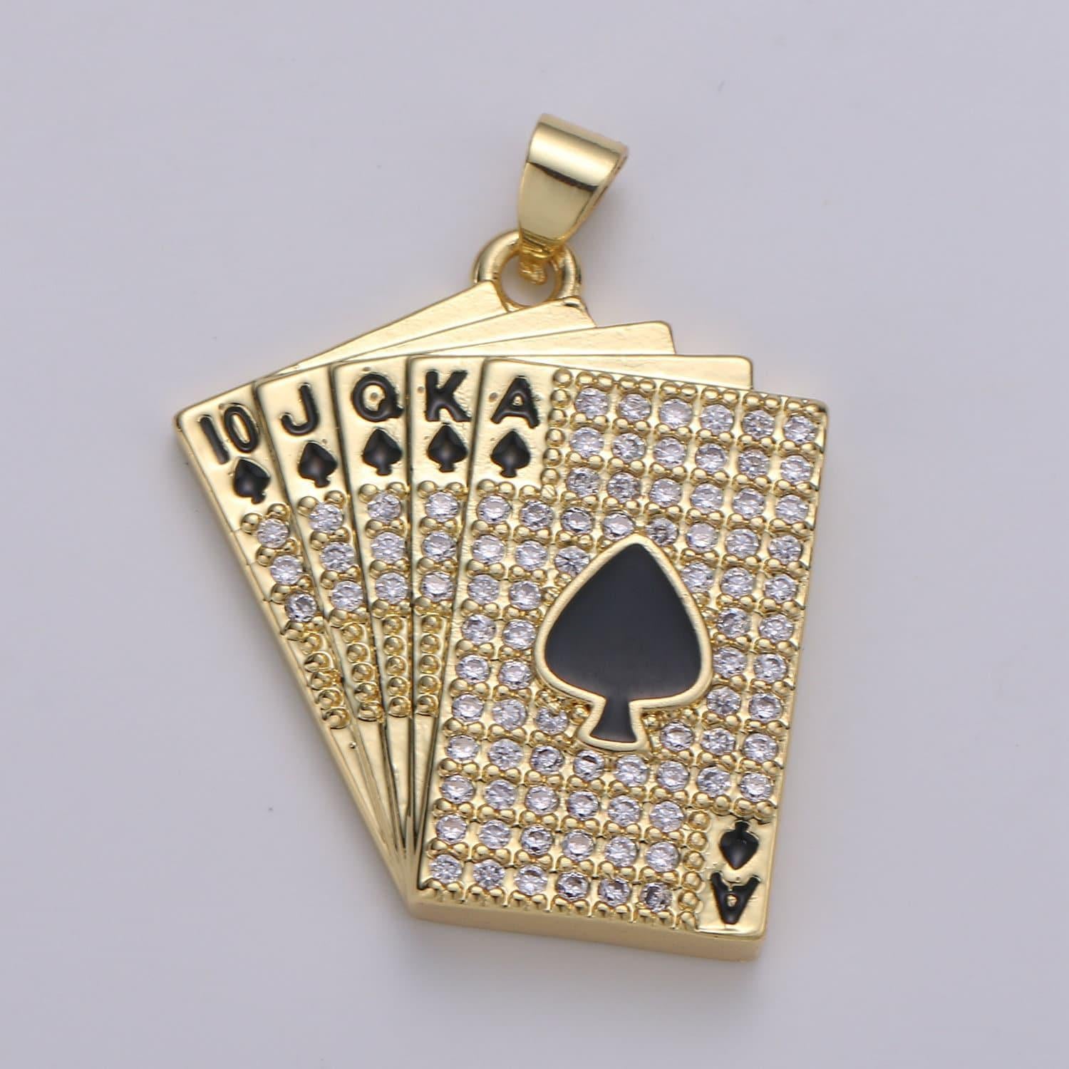1pc 24k card deck gold micro pave cz pendant charm, spades pendant charm, pendant for diy jewelry making, pdgf-2086