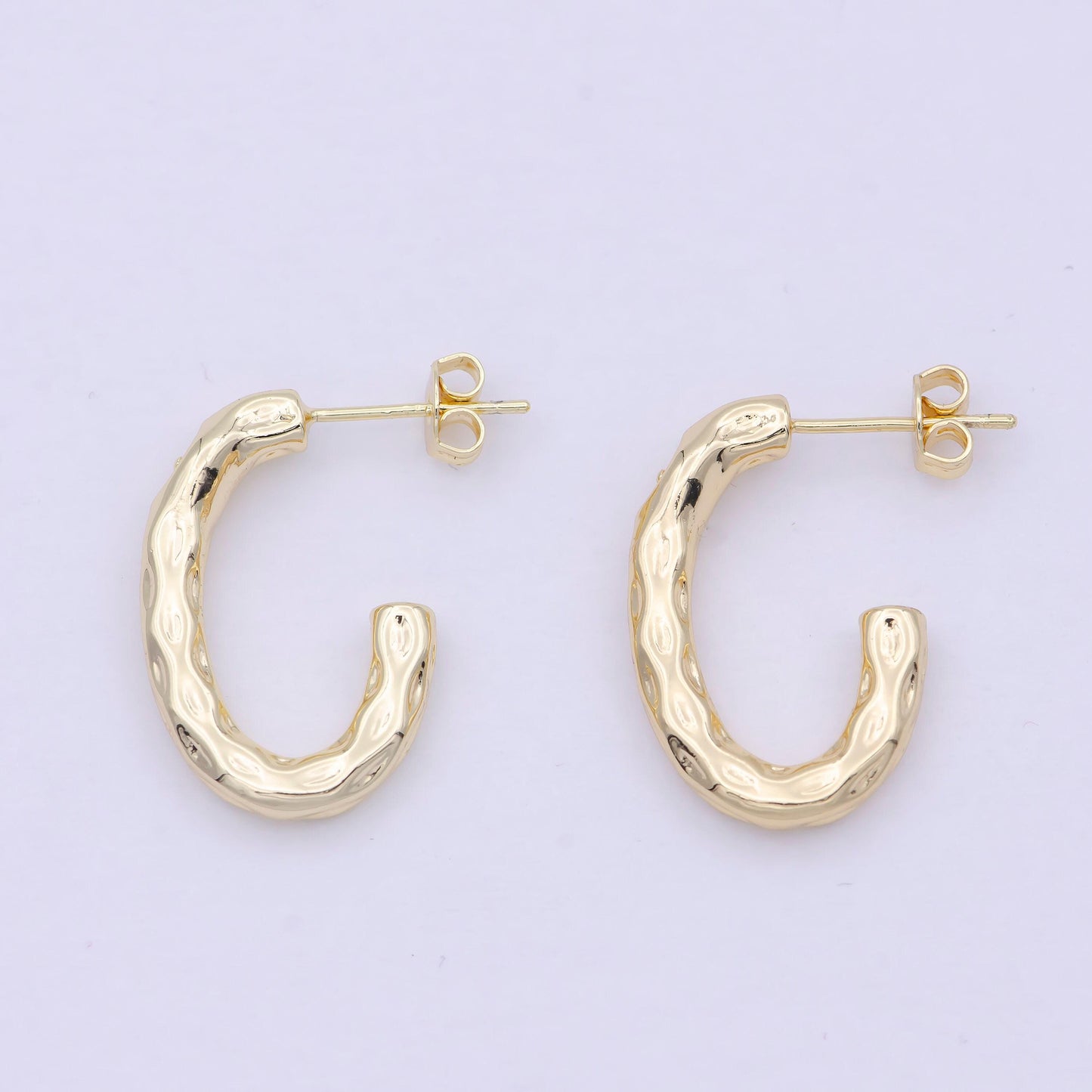 Hammered stud hoop earring post hoop studs, modern hoops basic hoop earrings, in 14k gold filled for everday wear