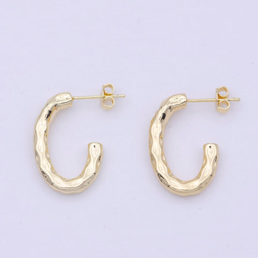 Hammered stud hoop earring post hoop studs, modern hoops basic hoop earrings, in 14k gold filled for everday wear
