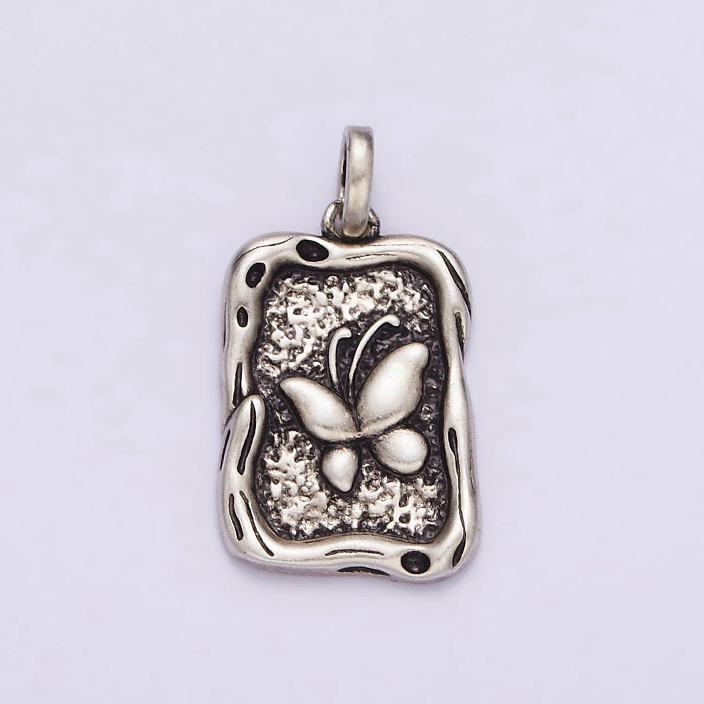 Sterling silver s925 butterfly textured hammered rectangular stamped pendant | sl-330