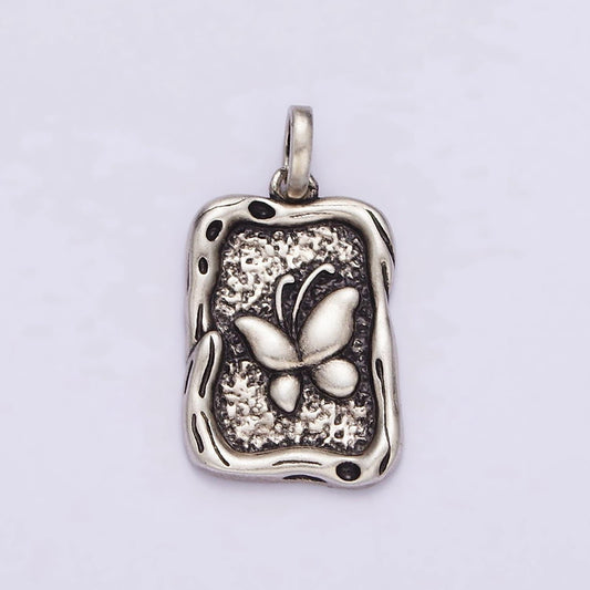 Sterling silver s925 butterfly textured hammered rectangular stamped pendant | sl-330