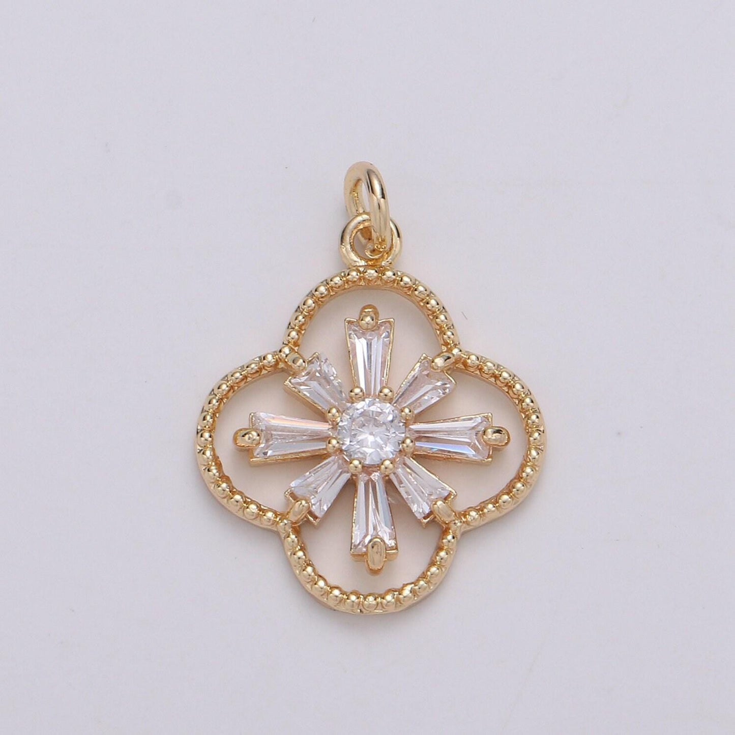 Baguette cz jasmine 24k gold , daisy cluster cubic charm, dainty flower pendant dainty vane charm compass bracelet earring necklace