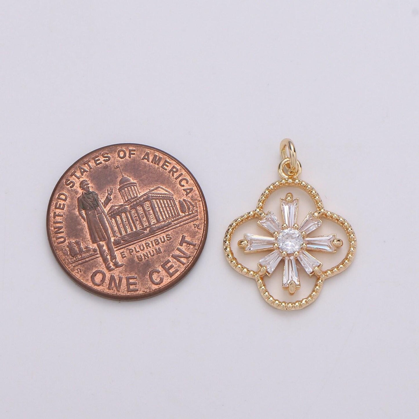 Baguette cz jasmine 24k gold , daisy cluster cubic charm, dainty flower pendant dainty vane charm compass bracelet earring necklace