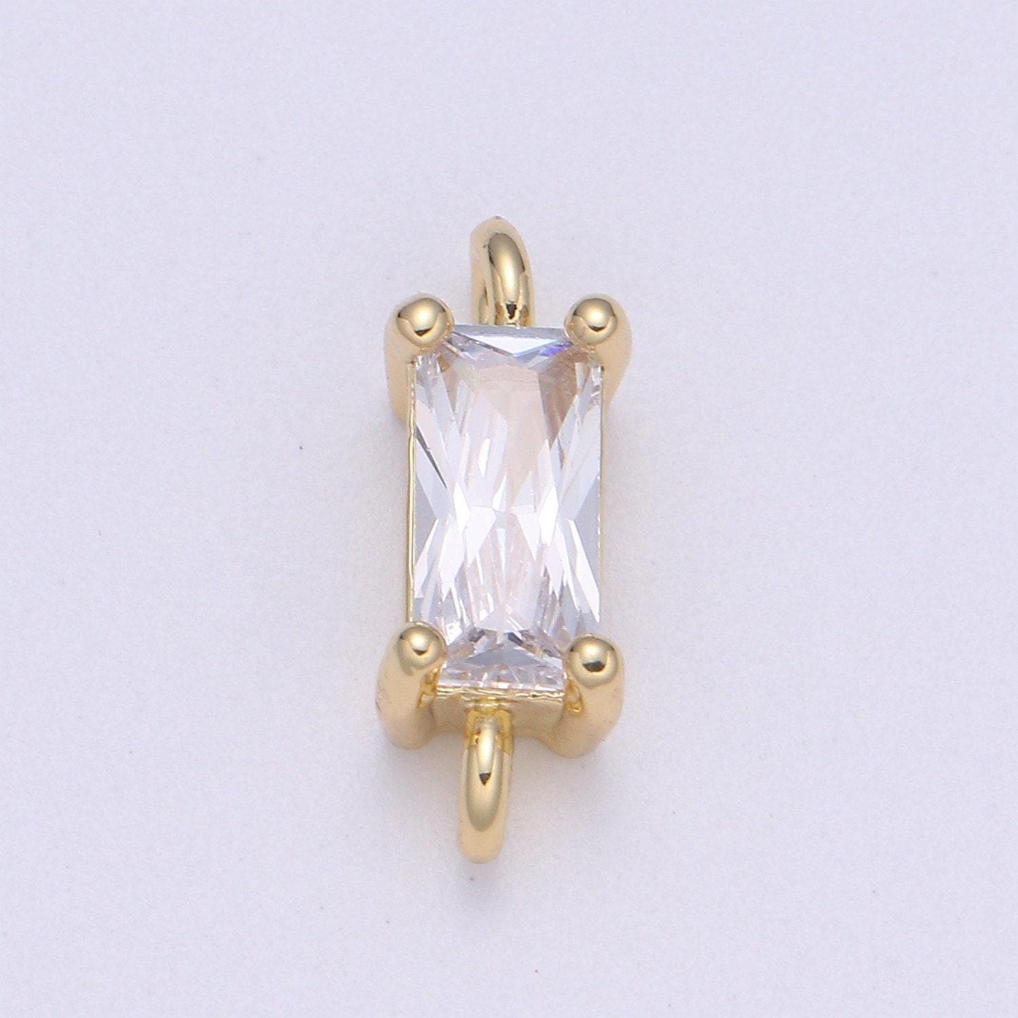 Rectangle solitaire cz gold connector square diamond cut dainty cubic zirconia connector for necklace bracelet supply f-594