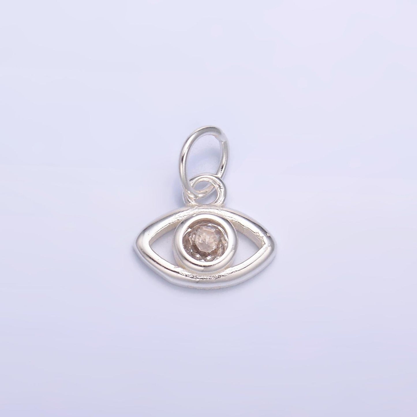 Mini S925 Sterling Silver Evil Eye Charm with Clear CZ Stone Gold Vermeil Eye Charm | SL-622