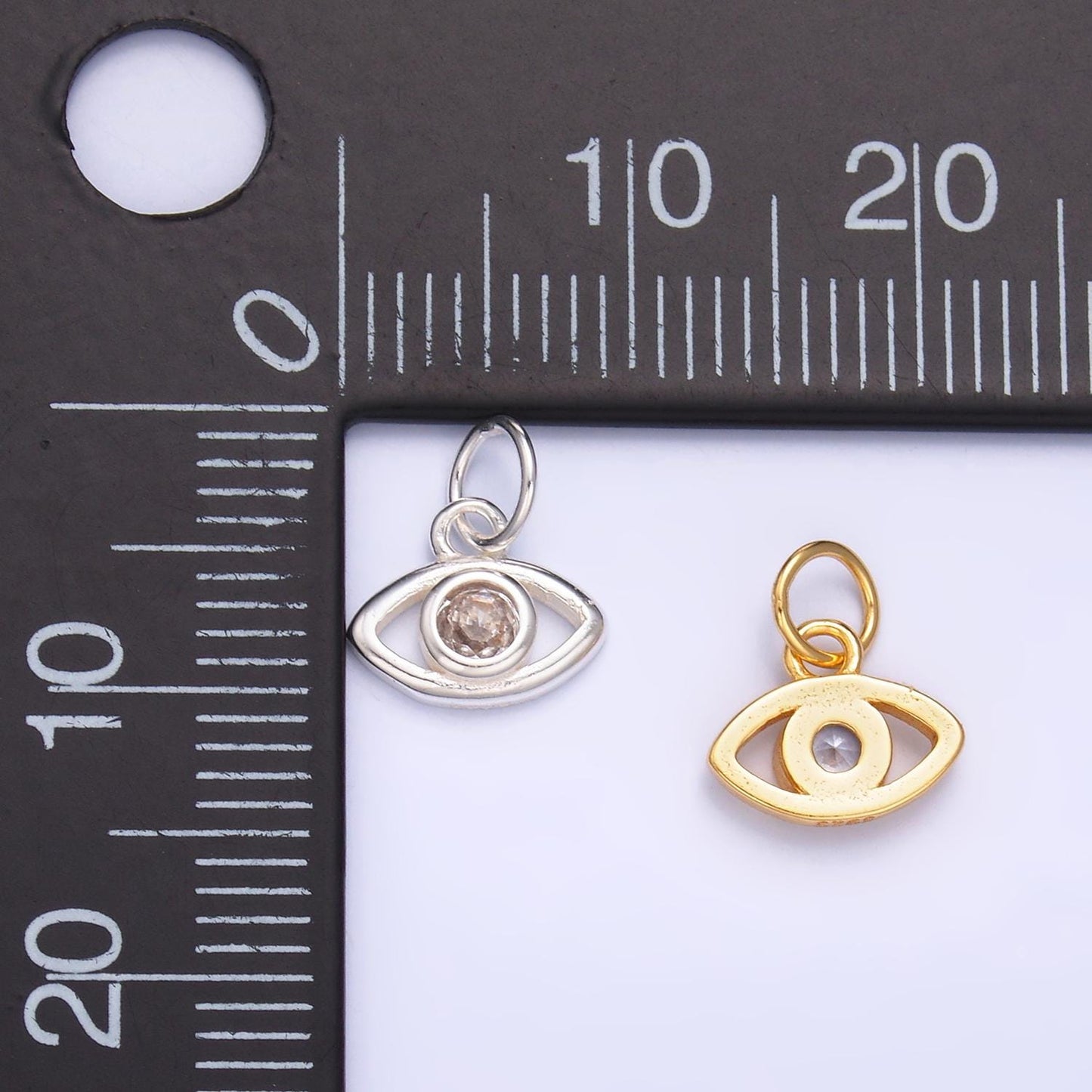 Mini S925 Sterling Silver Evil Eye Charm with Clear CZ Stone Gold Vermeil Eye Charm | SL-622