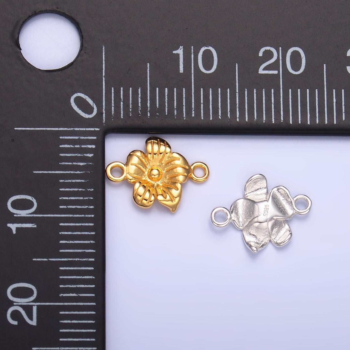 Mini S925 Sterling Silver Flower Charm Connector Minimalist Gold Vermeil Hibiscus Link Connector | SL-611