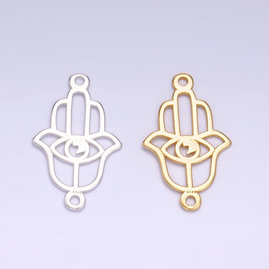 S925 Sterling Silver Open hamsa hand charm connector for bracelet necklace component Gold Vermeil Fatimah Hand Charm SL-620