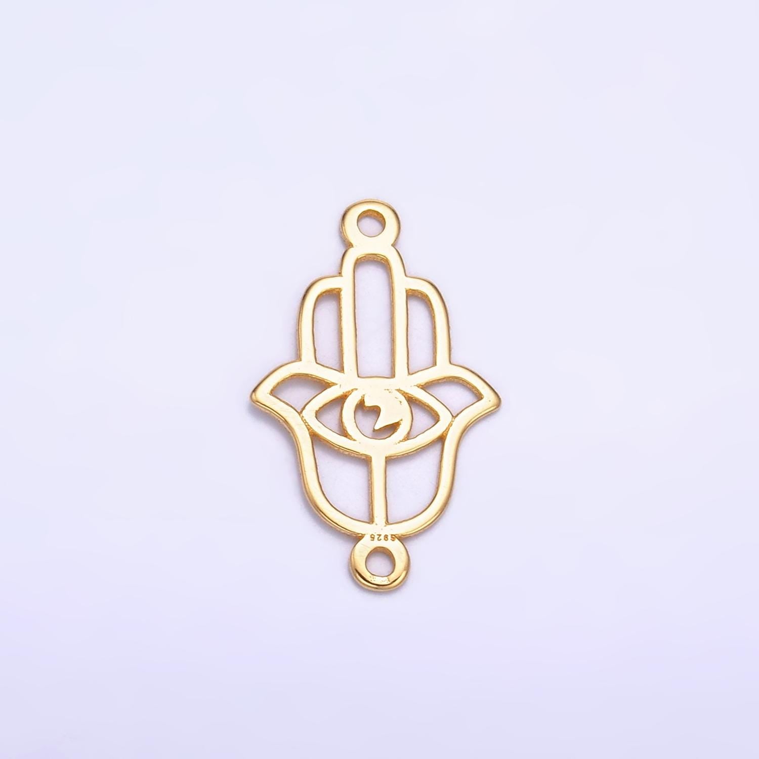 S925 Sterling Silver Open hamsa hand charm connector for bracelet necklace component Gold Vermeil Fatimah Hand Charm SL-620