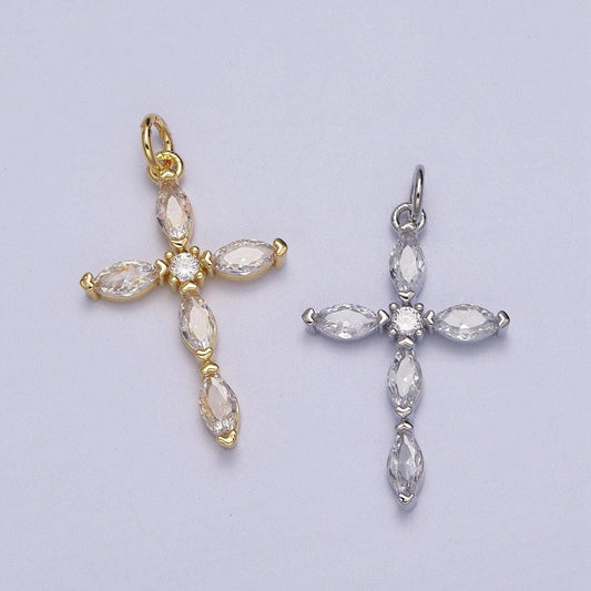 Cubic cross pendant gold plated cross necklace, marquise cz diamond pendant forwomen religious charm necklace supply ac012