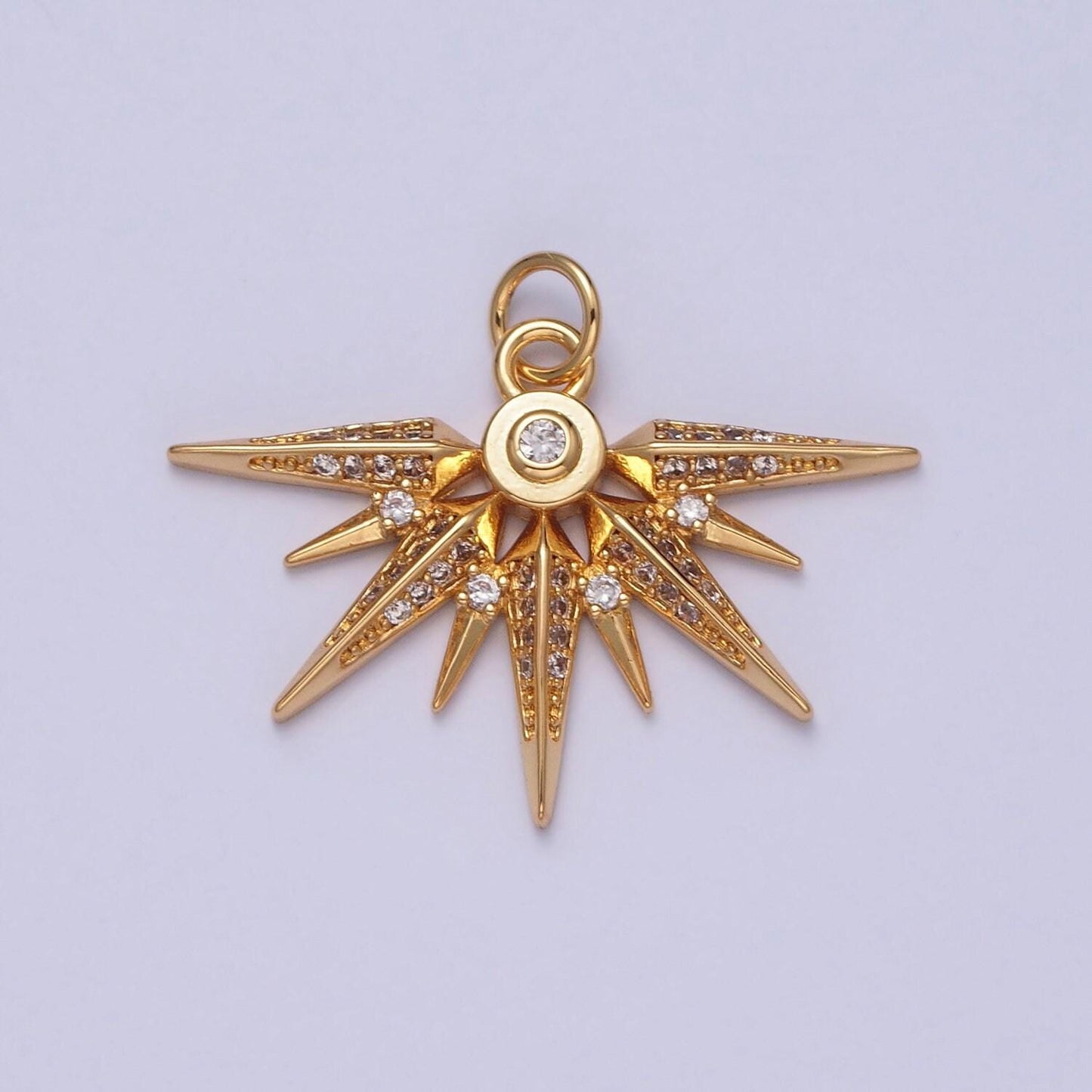 24k gold plated spikes spears cz stones pendant, micro pave cz spiked spears for diy bracelet earring necklace | x-148
