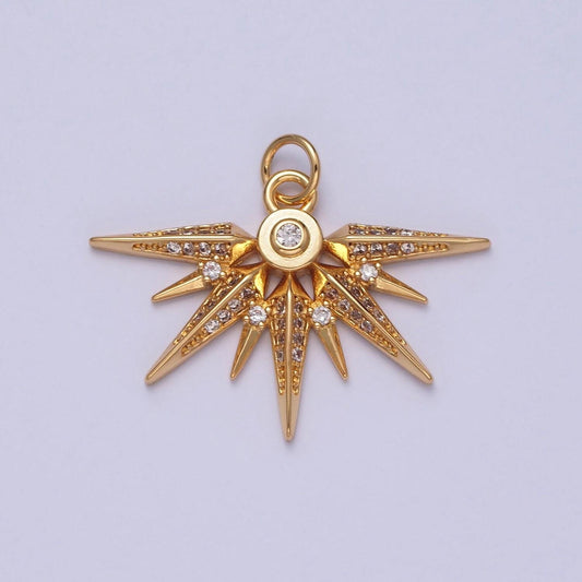 24k gold plated spikes spears cz stones pendant, micro pave cz spiked spears for diy bracelet earring necklace | x-148
