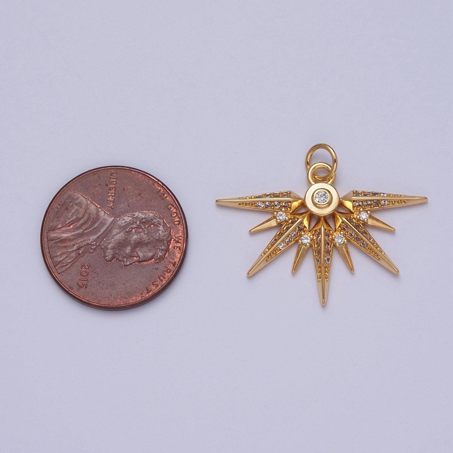24k gold plated spikes spears cz stones pendant, micro pave cz spiked spears for diy bracelet earring necklace | x-148