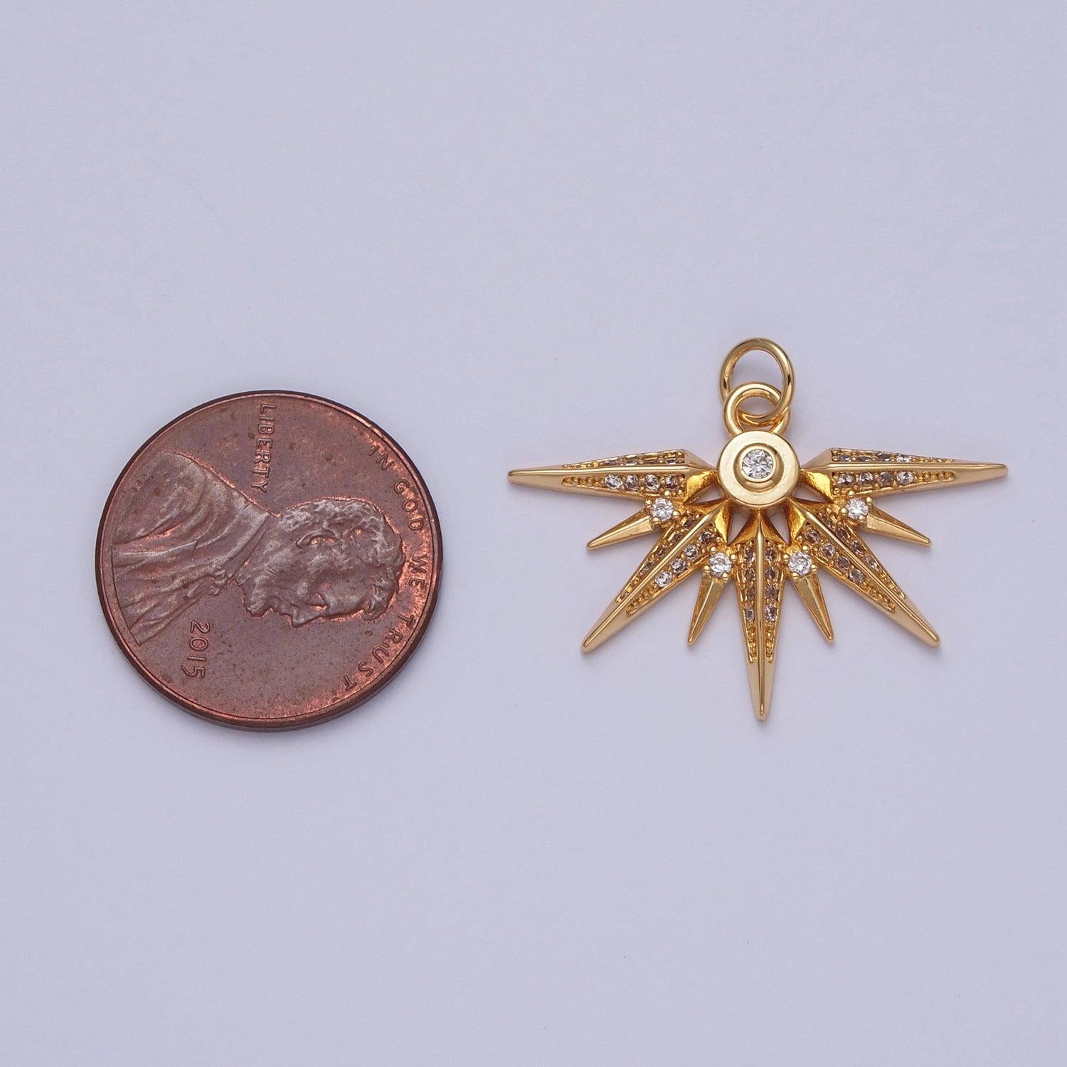 24k gold plated spikes spears cz stones pendant, micro pave cz spiked spears for diy bracelet earring necklace | x-148