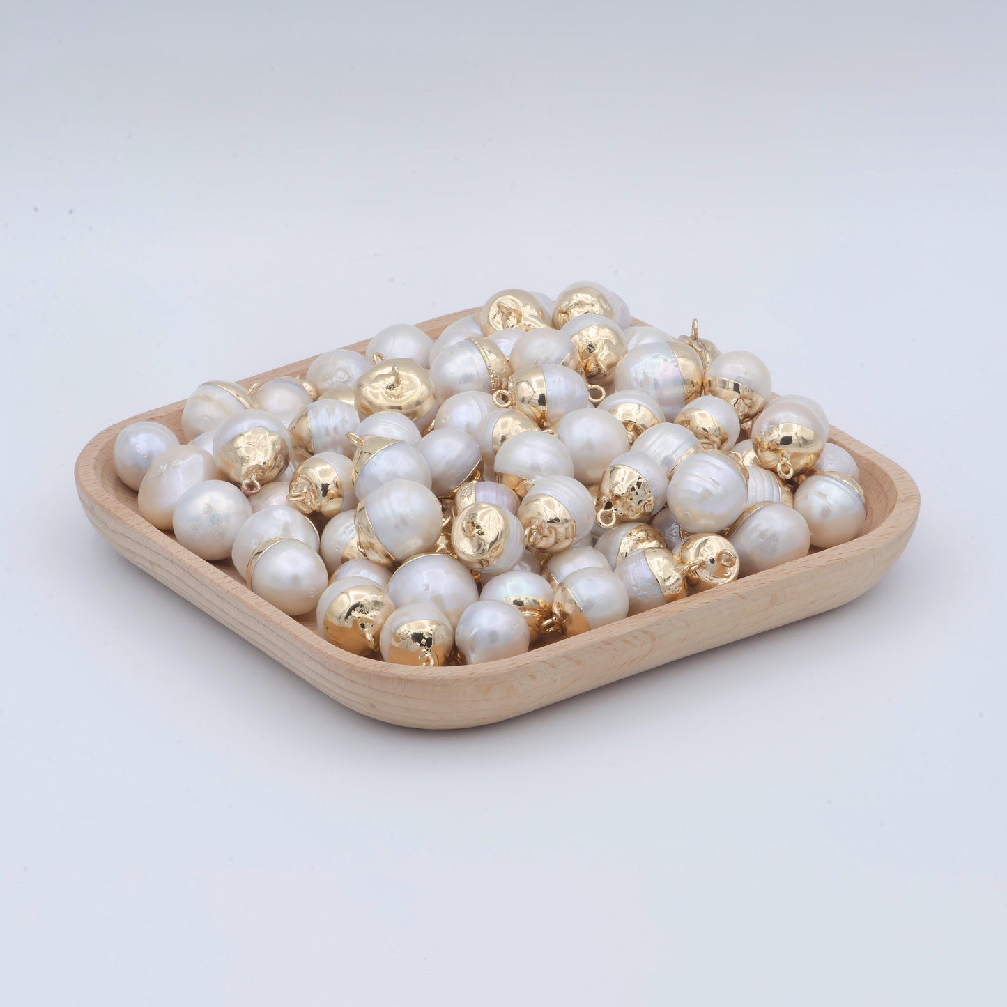 White baroque pearls freshwater charms drop pendant handmade approx. 10-15mm. made with freshwater pearl and gold plated edges p-1820