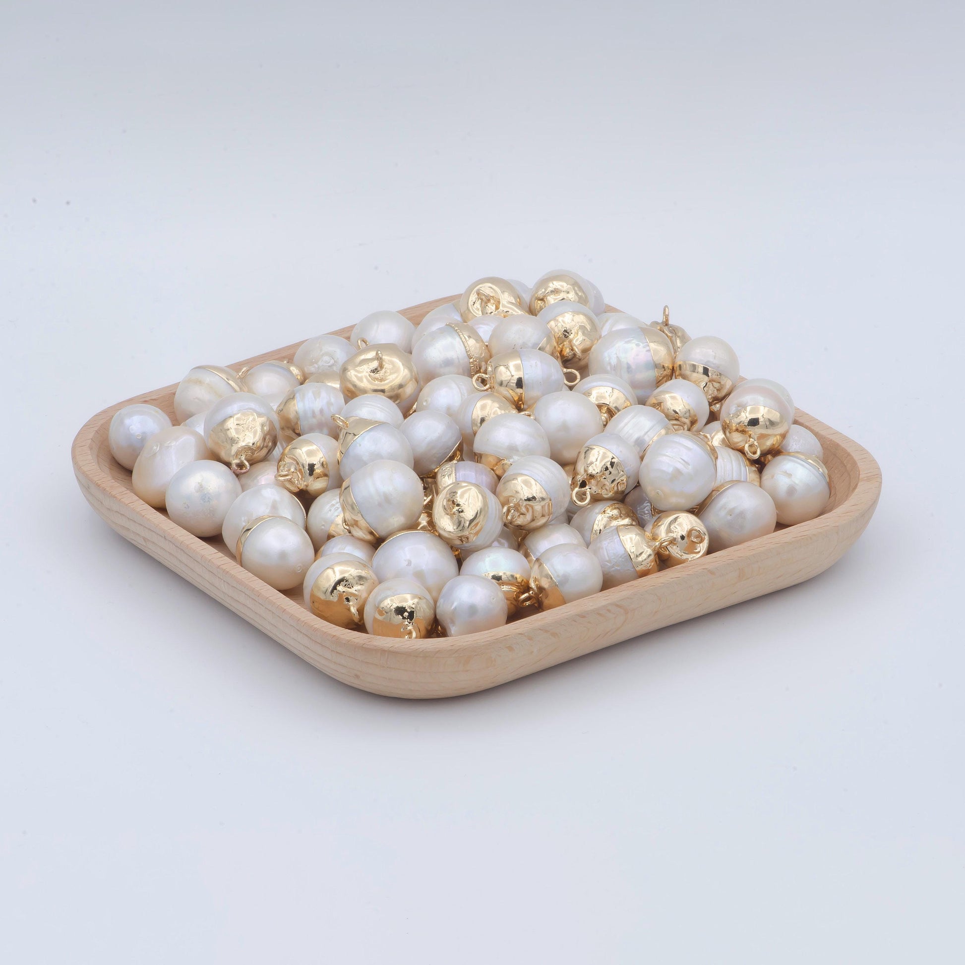 White baroque pearls freshwater charms drop pendant handmade approx. 10-15mm. made with freshwater pearl and gold plated edges p-1820