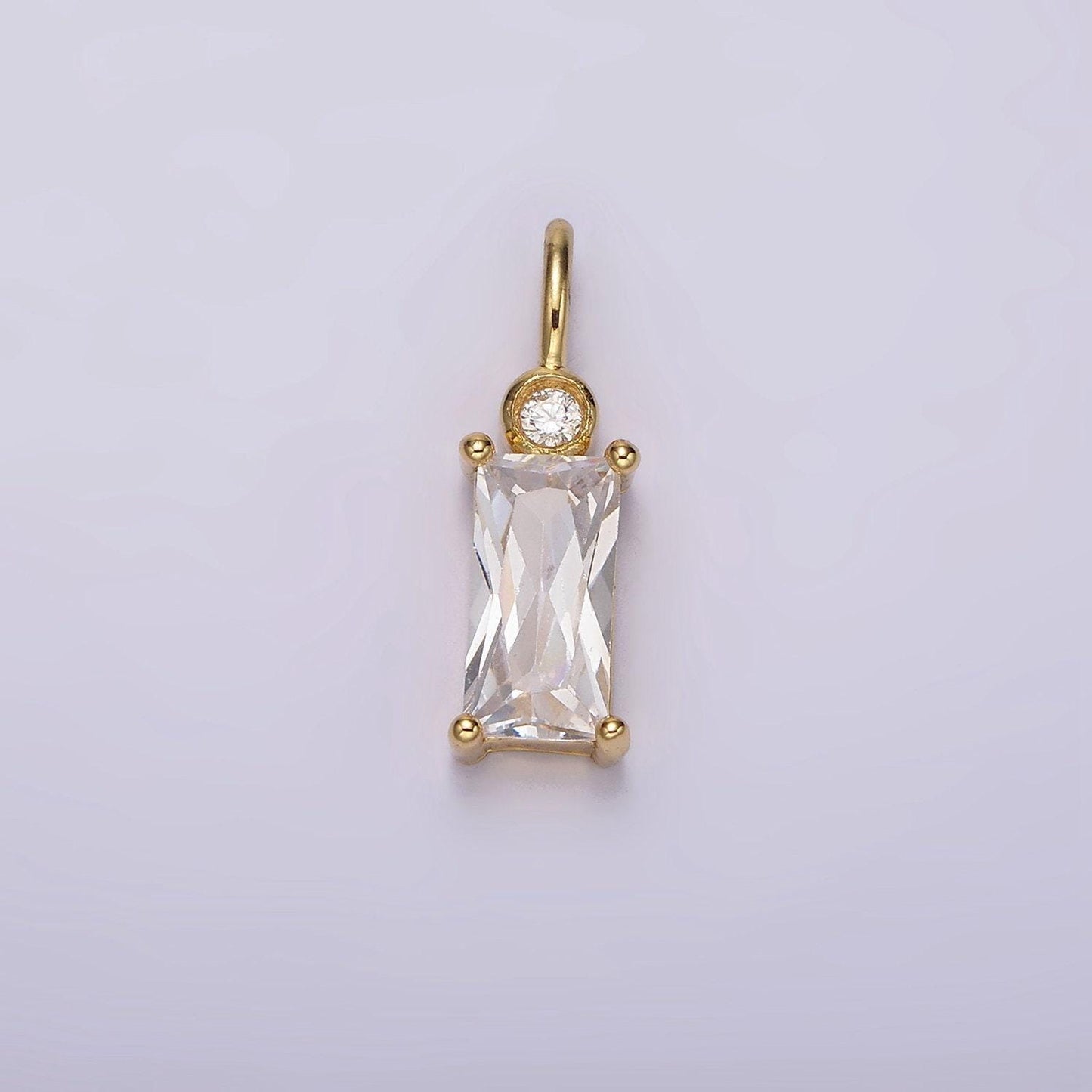 14k gold filled clear, purple, fuchsia, green, blue, black baguette cz pendant | n1955 - n1960