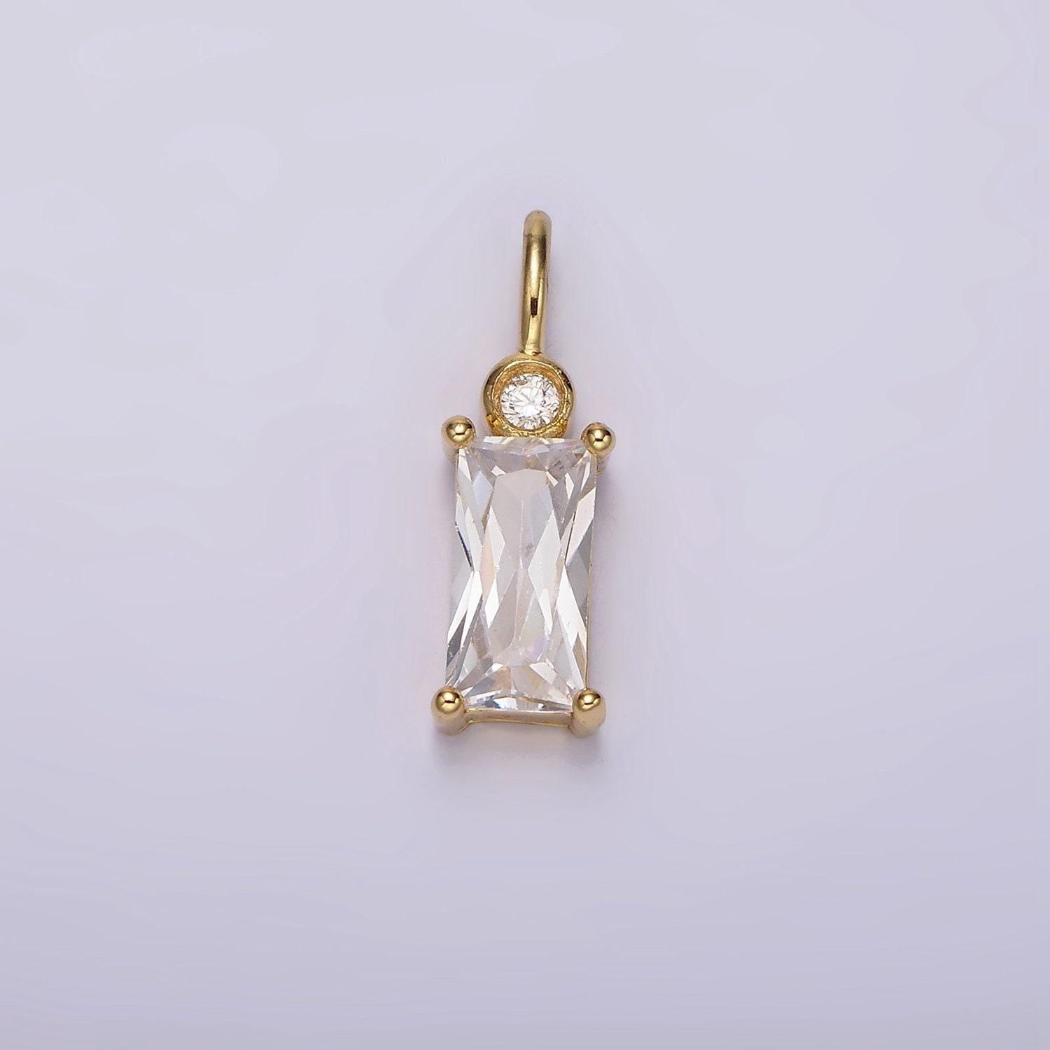 14k gold filled clear, purple, fuchsia, green, blue, black baguette cz pendant | n1955 - n1960