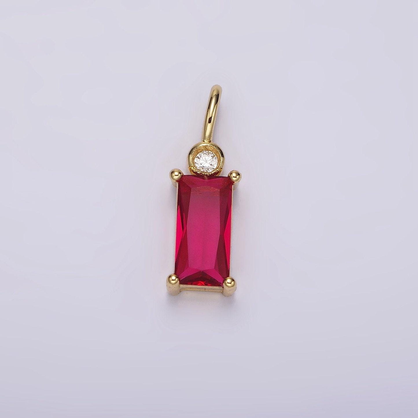 14k gold filled clear, purple, fuchsia, green, blue, black baguette cz pendant | n1955 - n1960