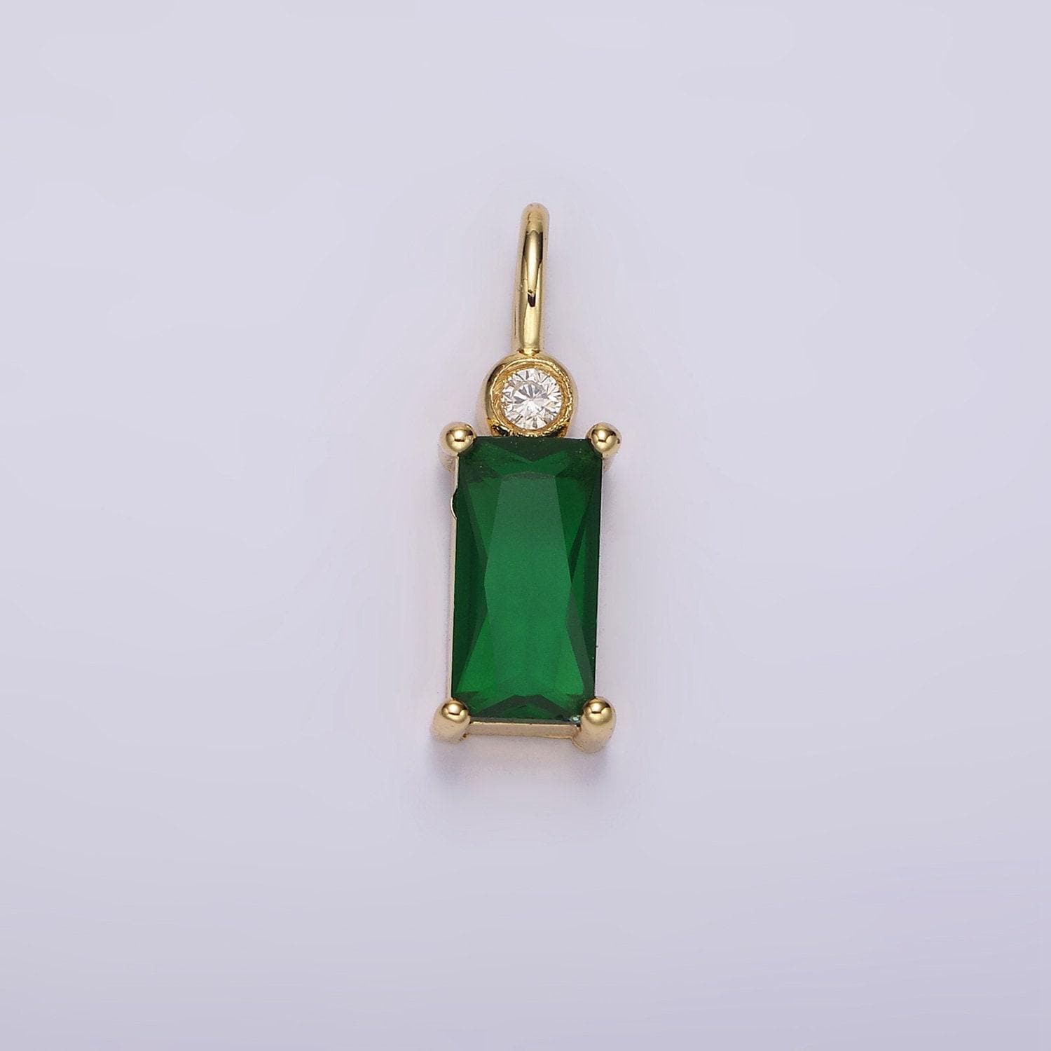 14k gold filled clear, purple, fuchsia, green, blue, black baguette cz pendant | n1955 - n1960