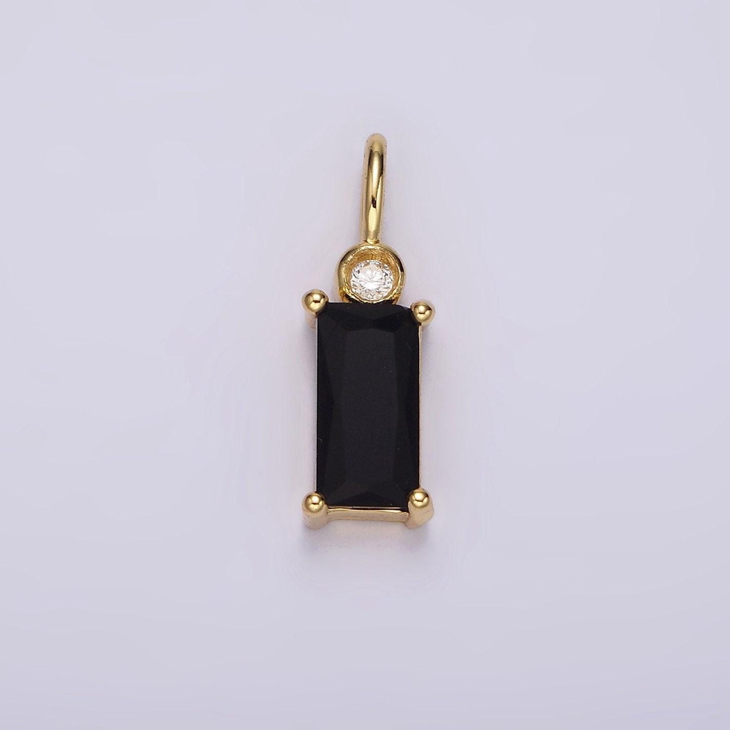 14k gold filled clear, purple, fuchsia, green, blue, black baguette cz pendant | n1955 - n1960
