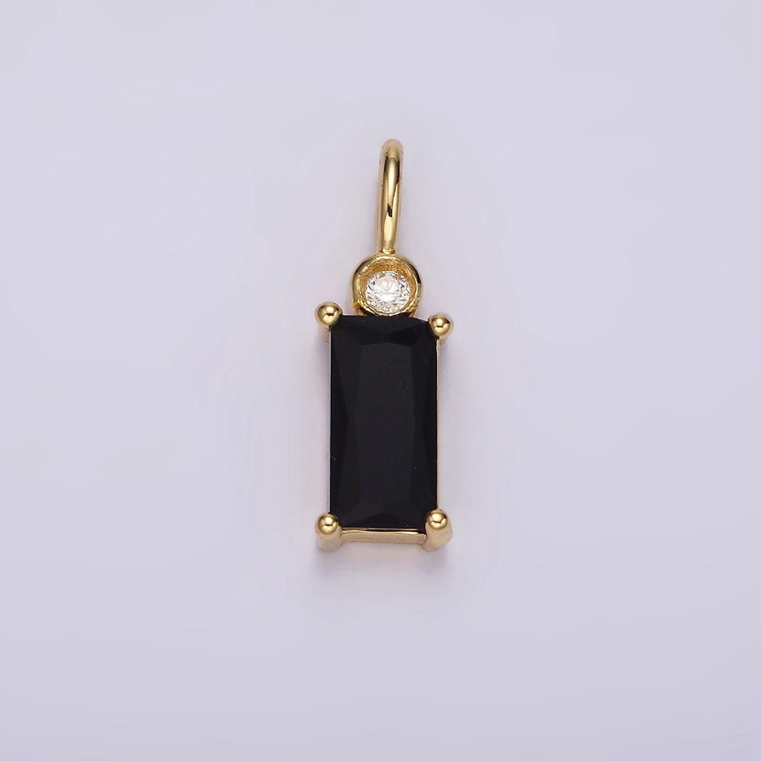 14k gold filled clear, purple, fuchsia, green, blue, black baguette cz pendant | n1955 - n1960