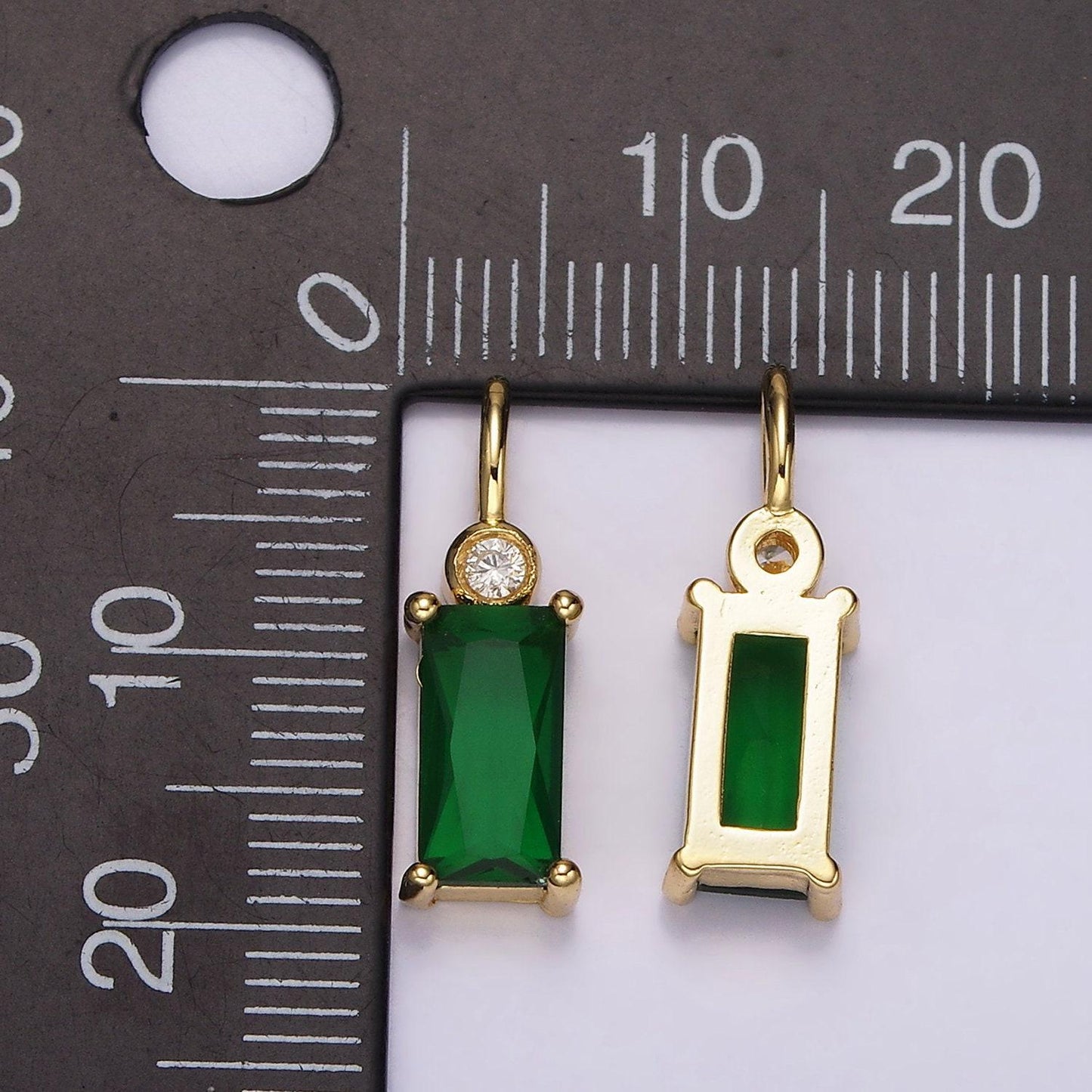 14k gold filled clear, purple, fuchsia, green, blue, black baguette cz pendant | n1955 - n1960
