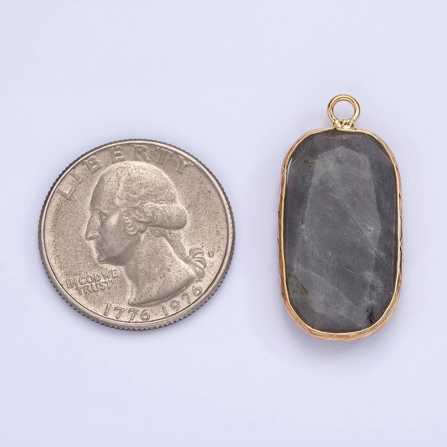 14k gold filled natural gemstone multifaceted oval bezel charm | n1655 - n1659