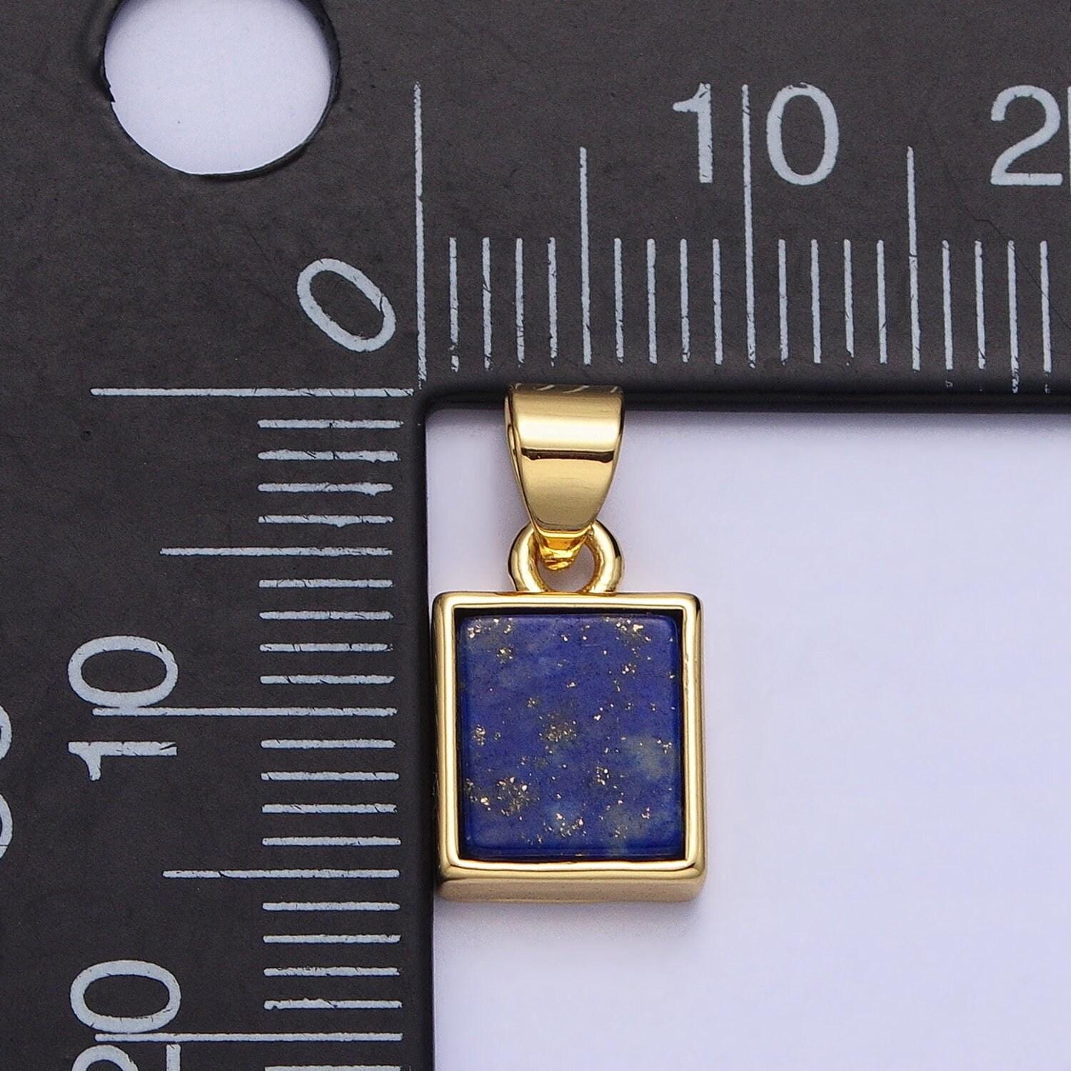 Blue lapis azuli square charm 17.7x9.7mm gemstone pendant in 24k gold filled bezel aa179