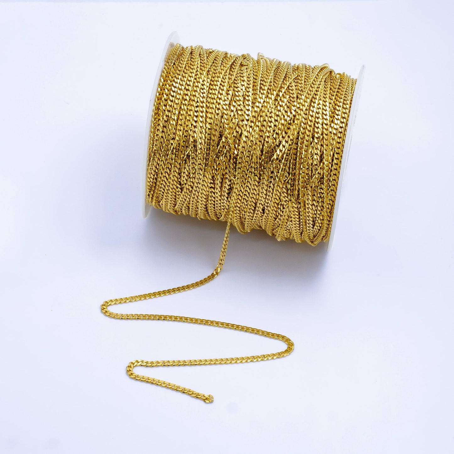 2mm gold cuban curb chain by yard, 24k gold filled wholesale bulk curb roll chain for jewelry making | roll-1534