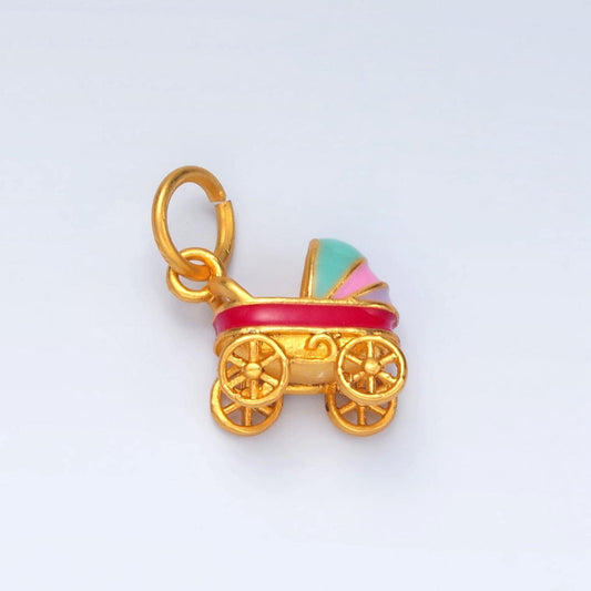 24k gold filled baby carriage enamel kids charm | m-147