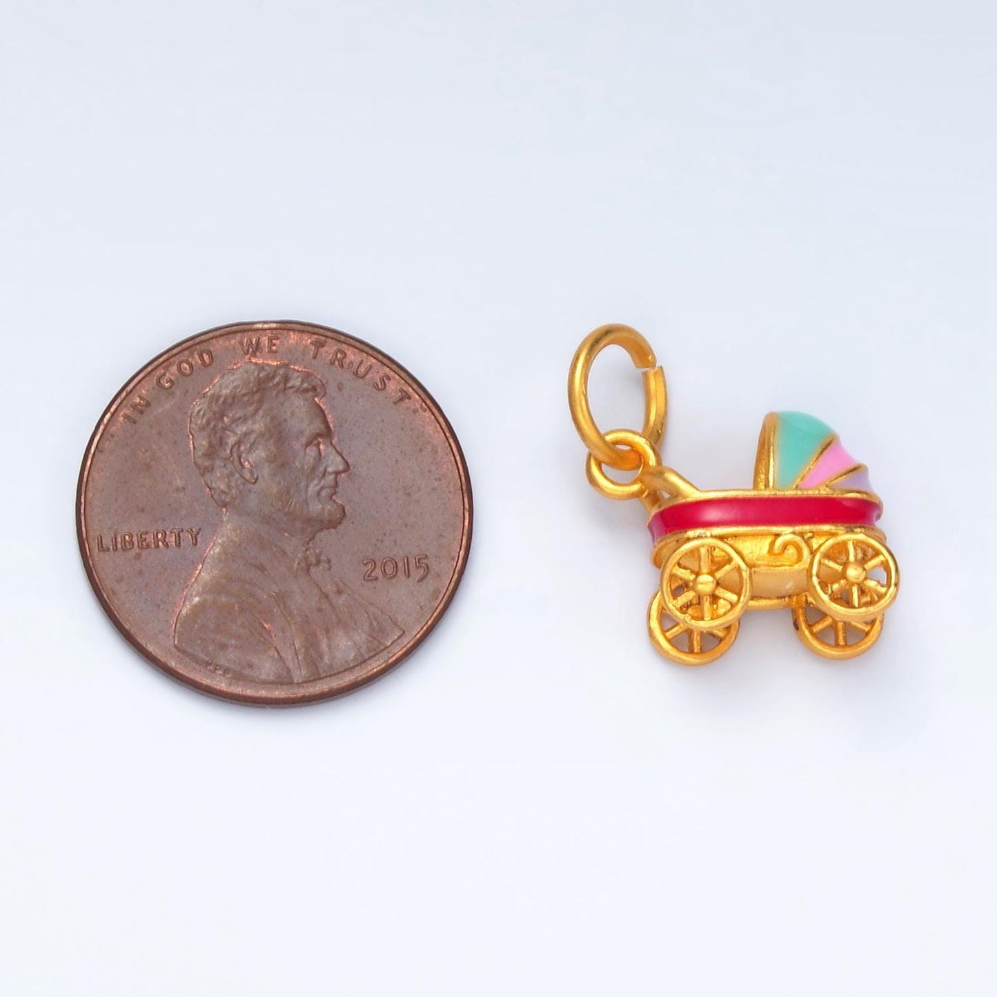 24k gold filled baby carriage enamel kids charm | m-147