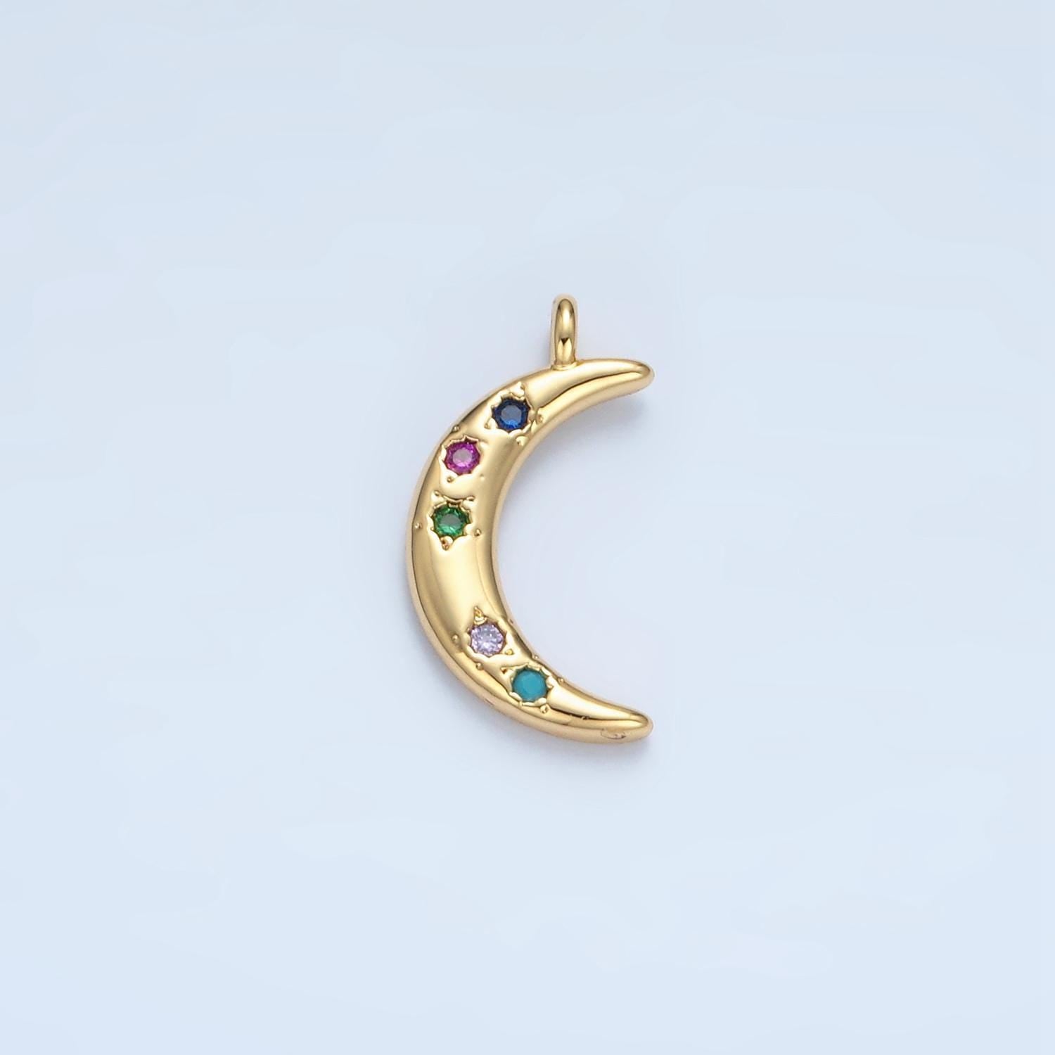 24k gold filled mini moon charm gold celestial charm colorful cz stone charm | e375