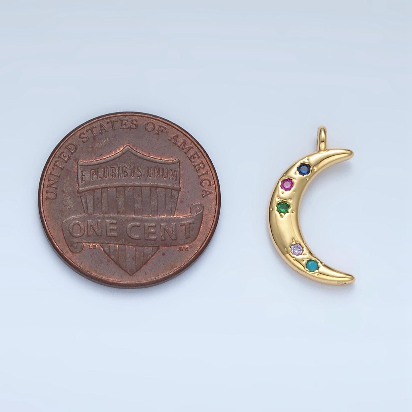 24k gold filled mini moon charm gold celestial charm colorful cz stone charm | e375