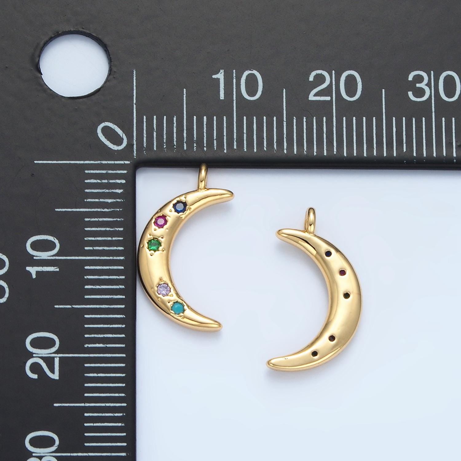 24k gold filled mini moon charm gold celestial charm colorful cz stone charm | e375