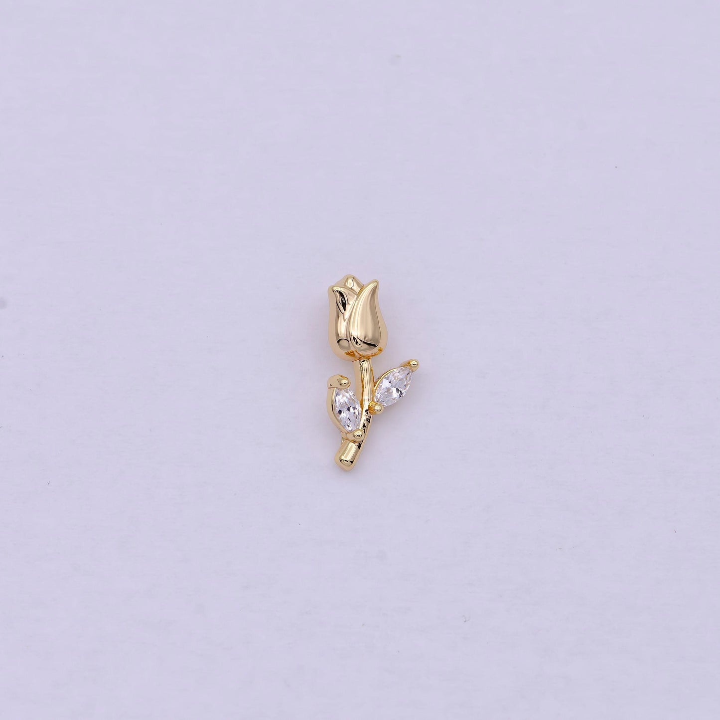 14k gold filled small rose flower charm, tiny mini rose with stem for diy fashion jewelry pendant necklace bracelet earring supply c-384