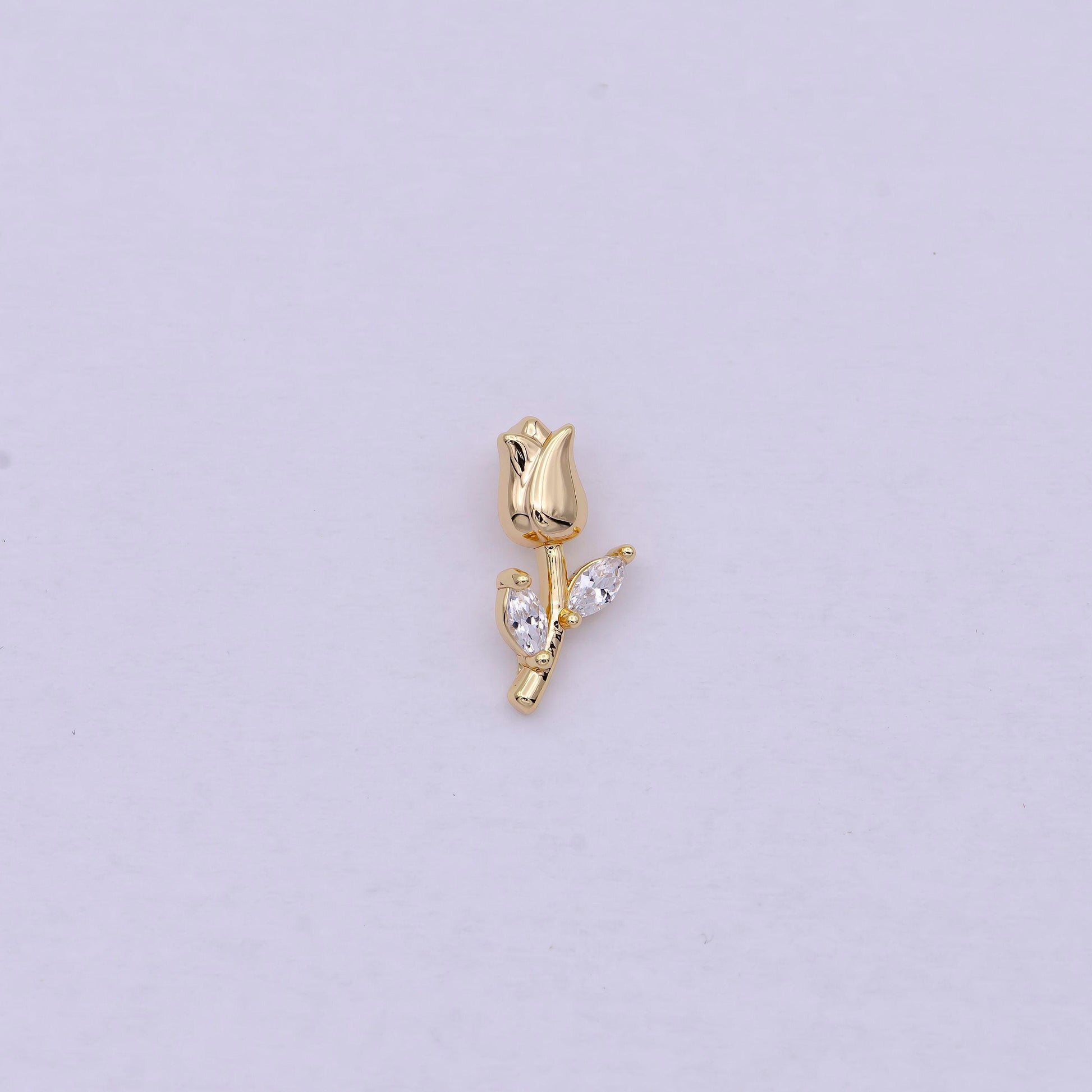 14k gold filled small rose flower charm, tiny mini rose with stem for diy fashion jewelry pendant necklace bracelet earring supply c-384