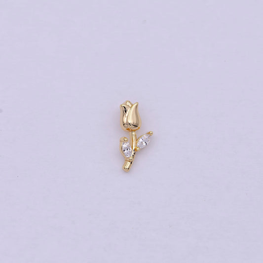 14k gold filled small rose flower charm, tiny mini rose with stem for diy fashion jewelry pendant necklace bracelet earring supply c-384