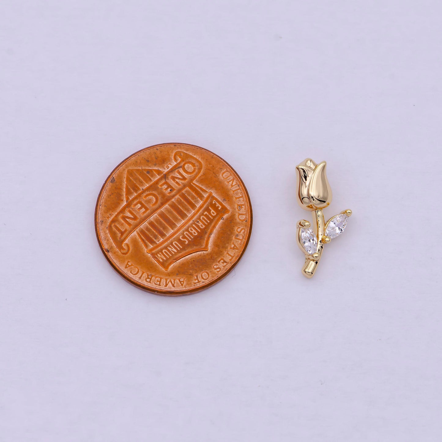 14k gold filled small rose flower charm, tiny mini rose with stem for diy fashion jewelry pendant necklace bracelet earring supply c-384
