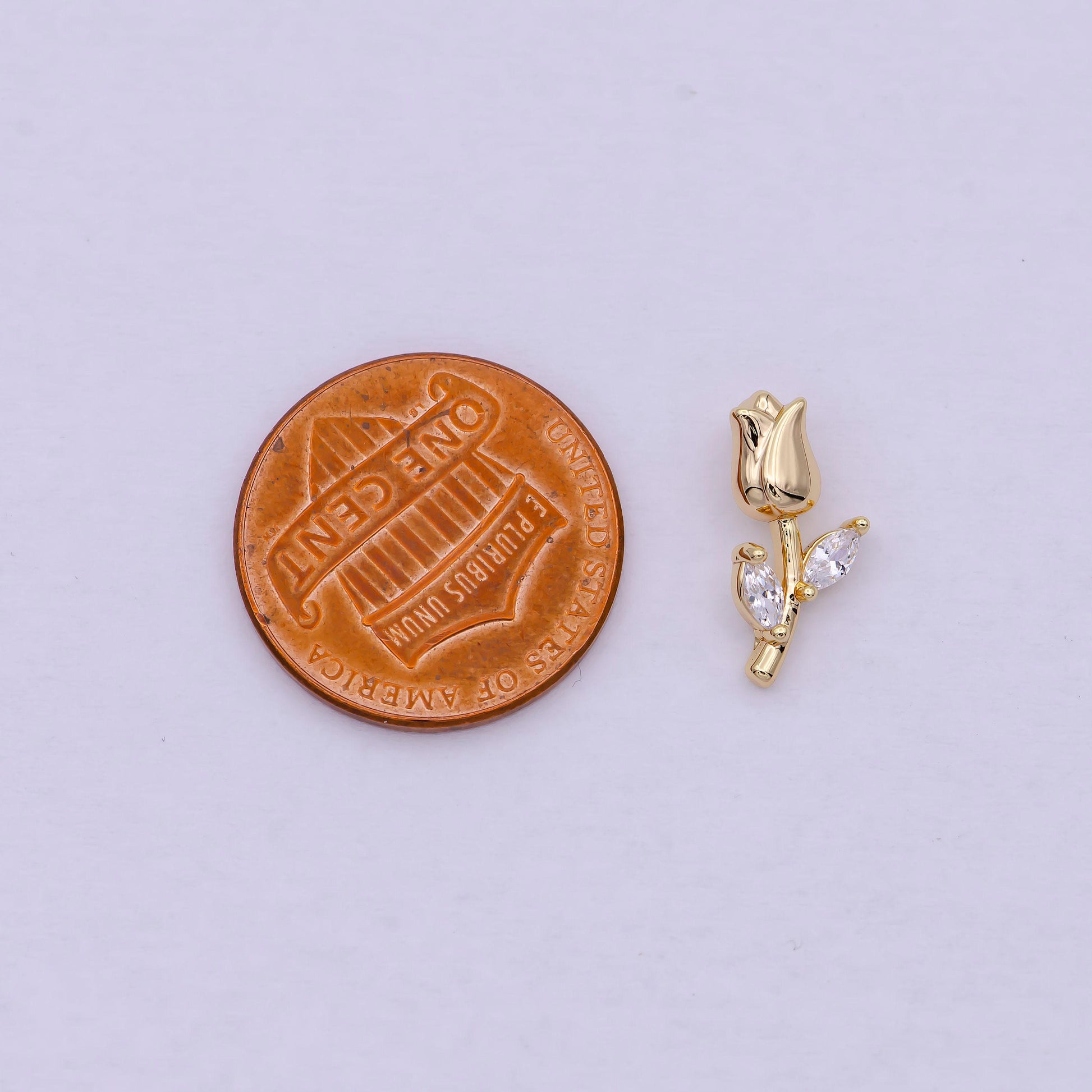 14k gold filled small rose flower charm, tiny mini rose with stem for diy fashion jewelry pendant necklace bracelet earring supply c-384