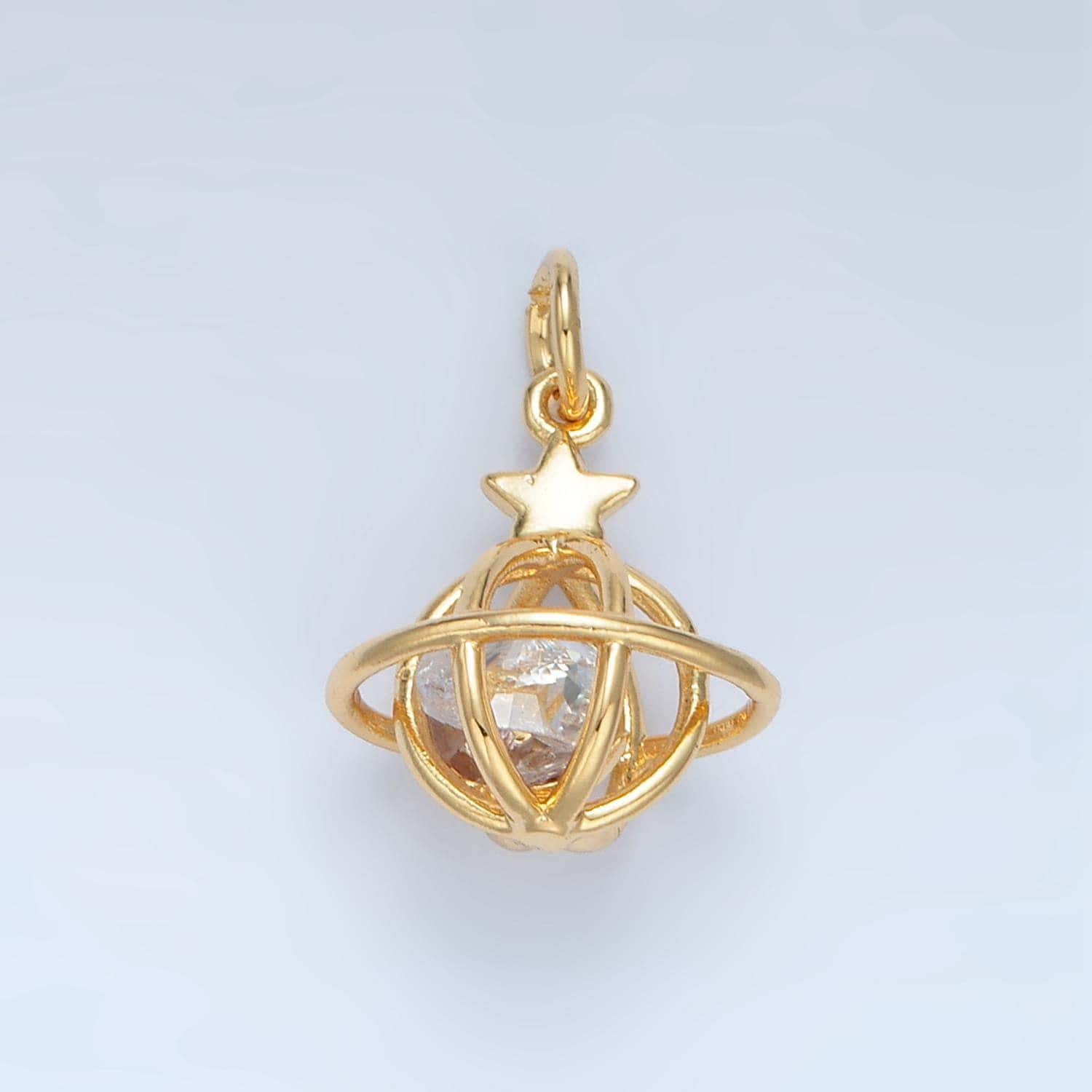 3d saturn cz planet mini gold filled celestial charm | x-284