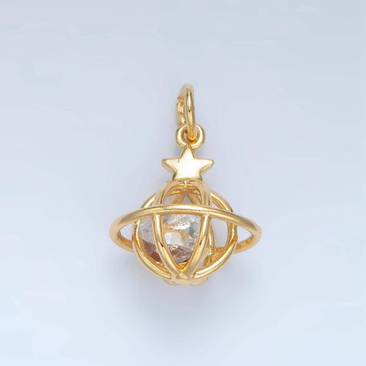 3d saturn cz planet mini gold filled celestial charm | x-284