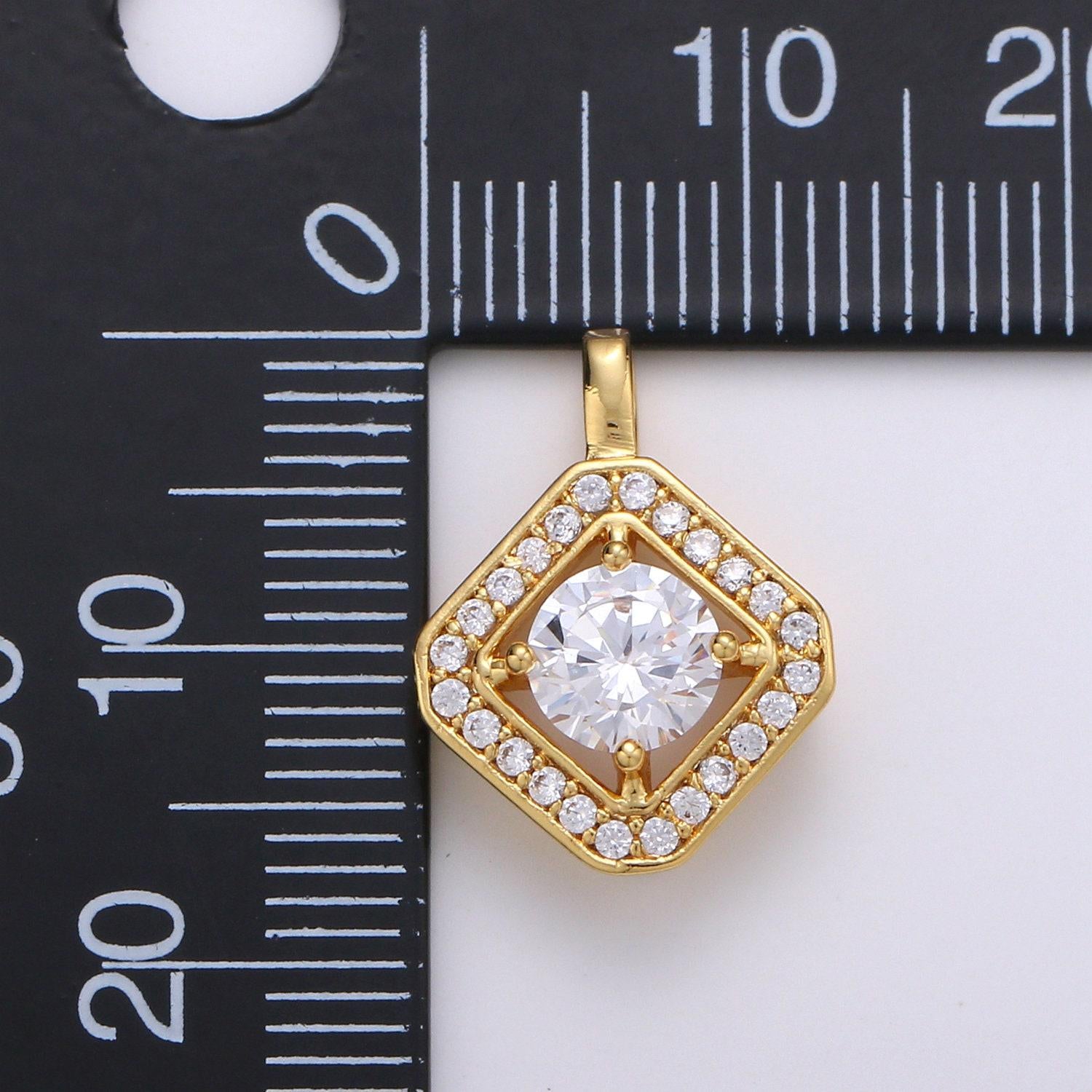 Cluster cubic pave 24k gold charm, solitaire cz pendant ,square cubic mini pendant, dainty bracelet earring necklace charm, pdgf-1942