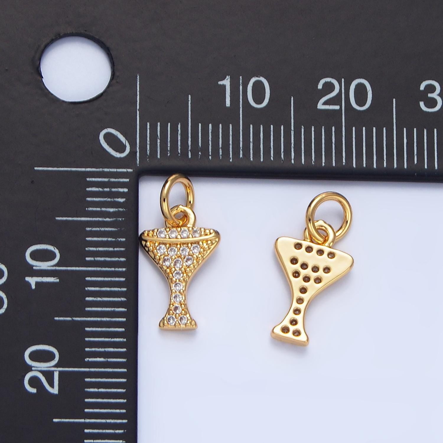 Clear cz micro paved alcoholic martini drink 24k gold filled charm | x-868