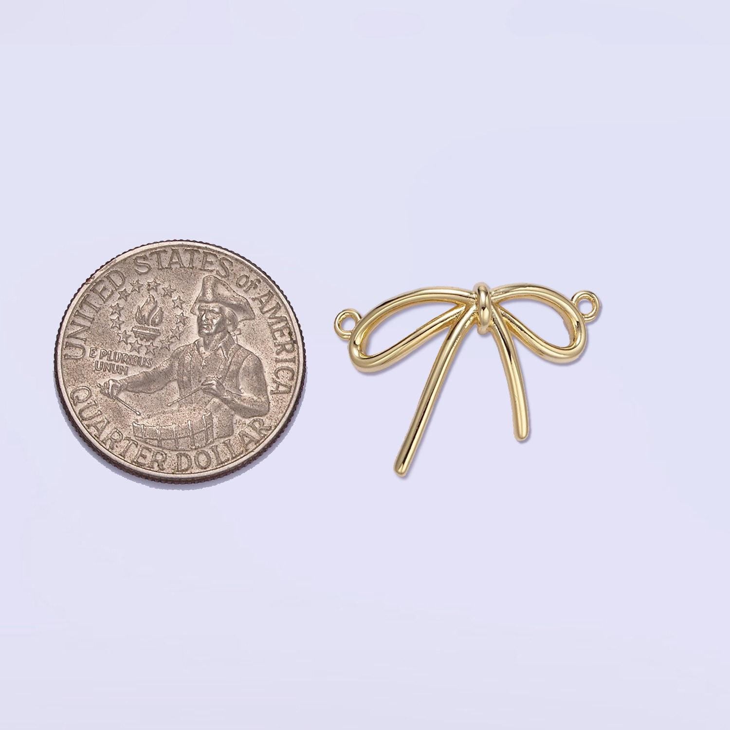 Dainty 14k gold filled bow charm connector 28mm small bow link connector for bracelet necklace supply jewelry making | g497