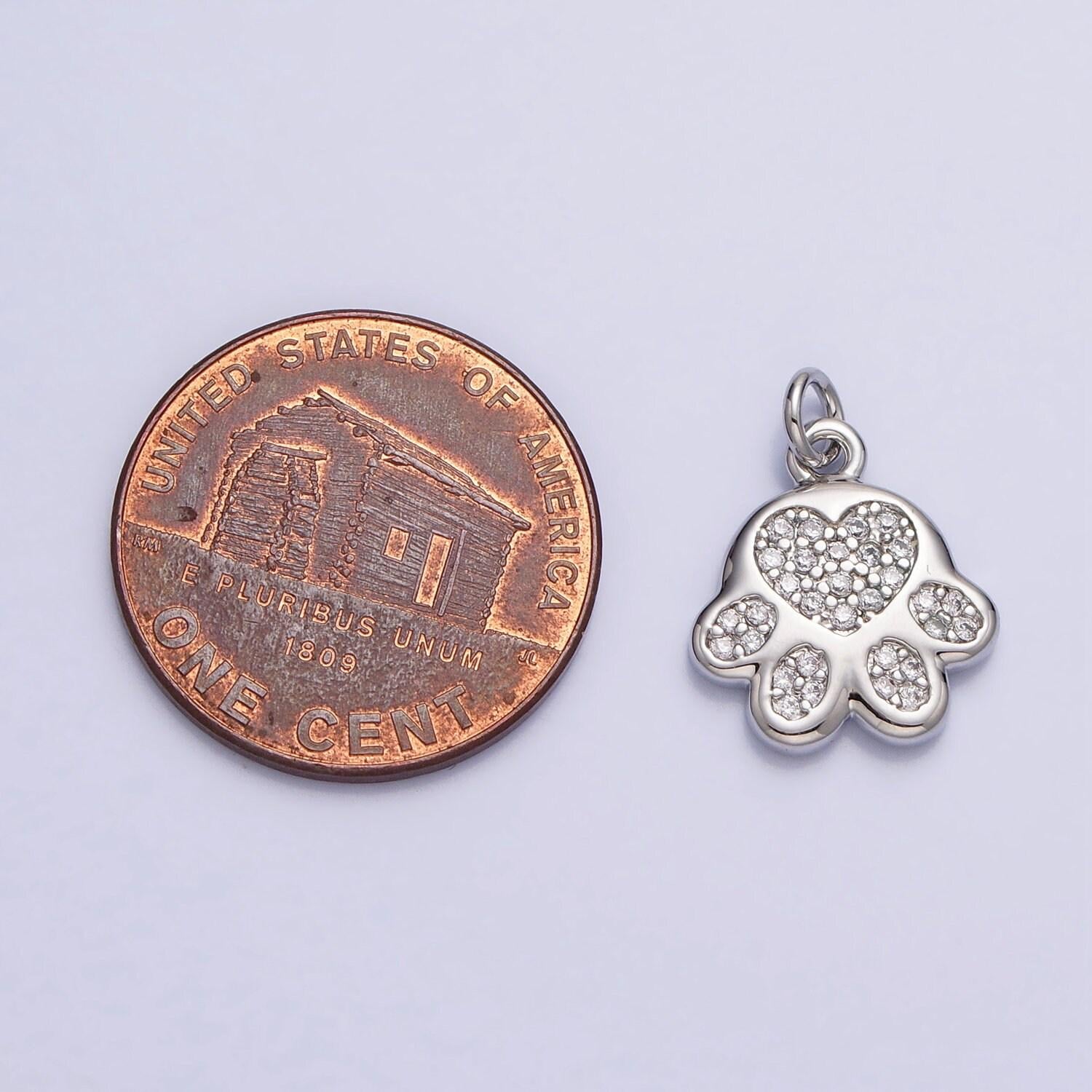 Tiny heart dog cat bear paw print pendant in 16k gold filled micro cz pave | diy fashion jewelry charm for necklace bracelet earring ac1040
